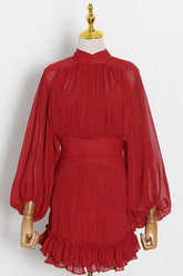 Mini-robe en mousseline à volants - Rouge